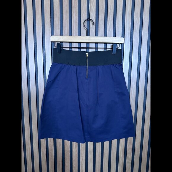 Zara Skirt Small Womens Blue Navy Pleated Golden Zip Stretch Waist 100% Cotton - Picture 1 of 7